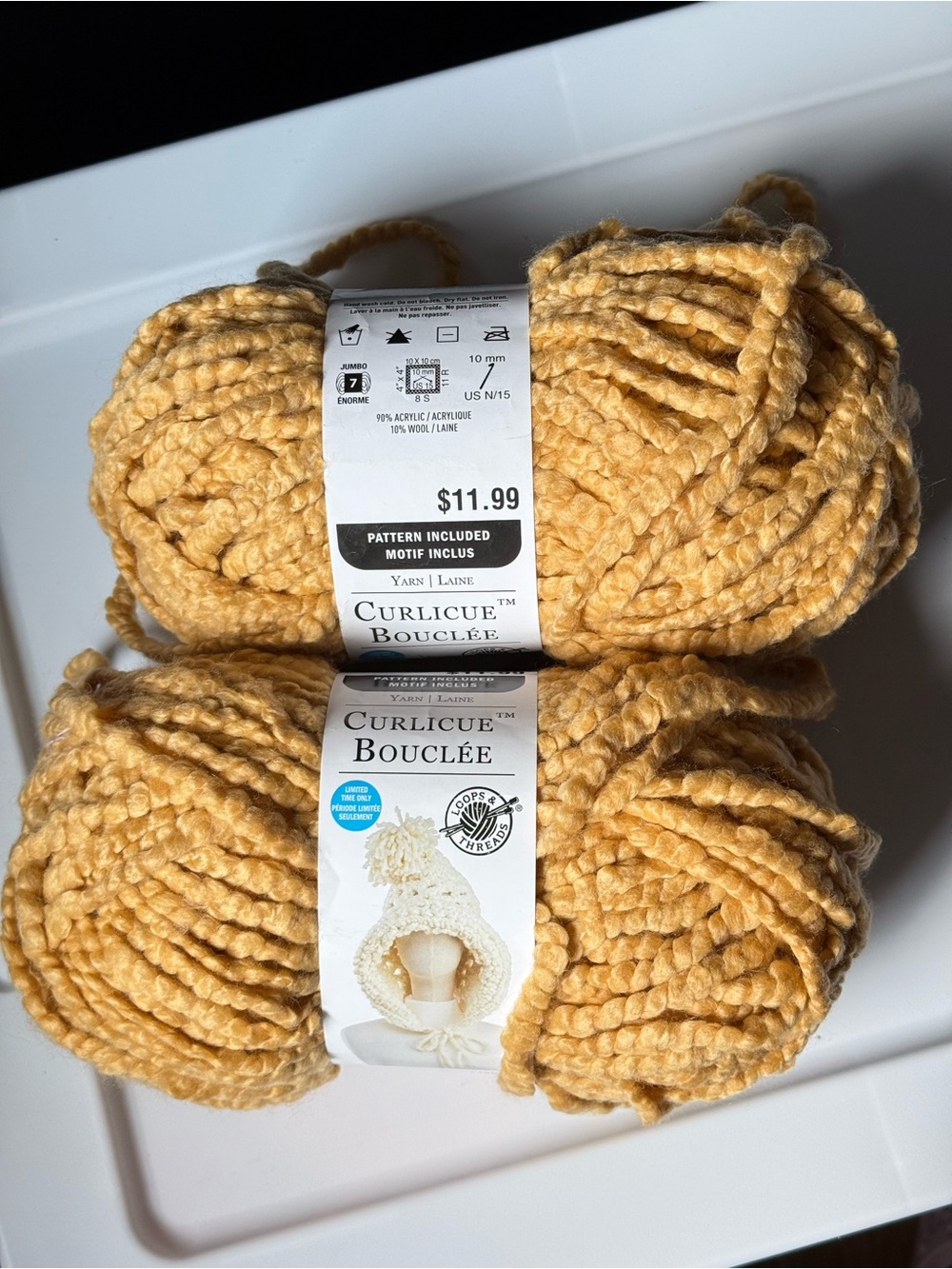 Curlicue Bouclée Chunky Yarn Skeins in Mustard Yellow